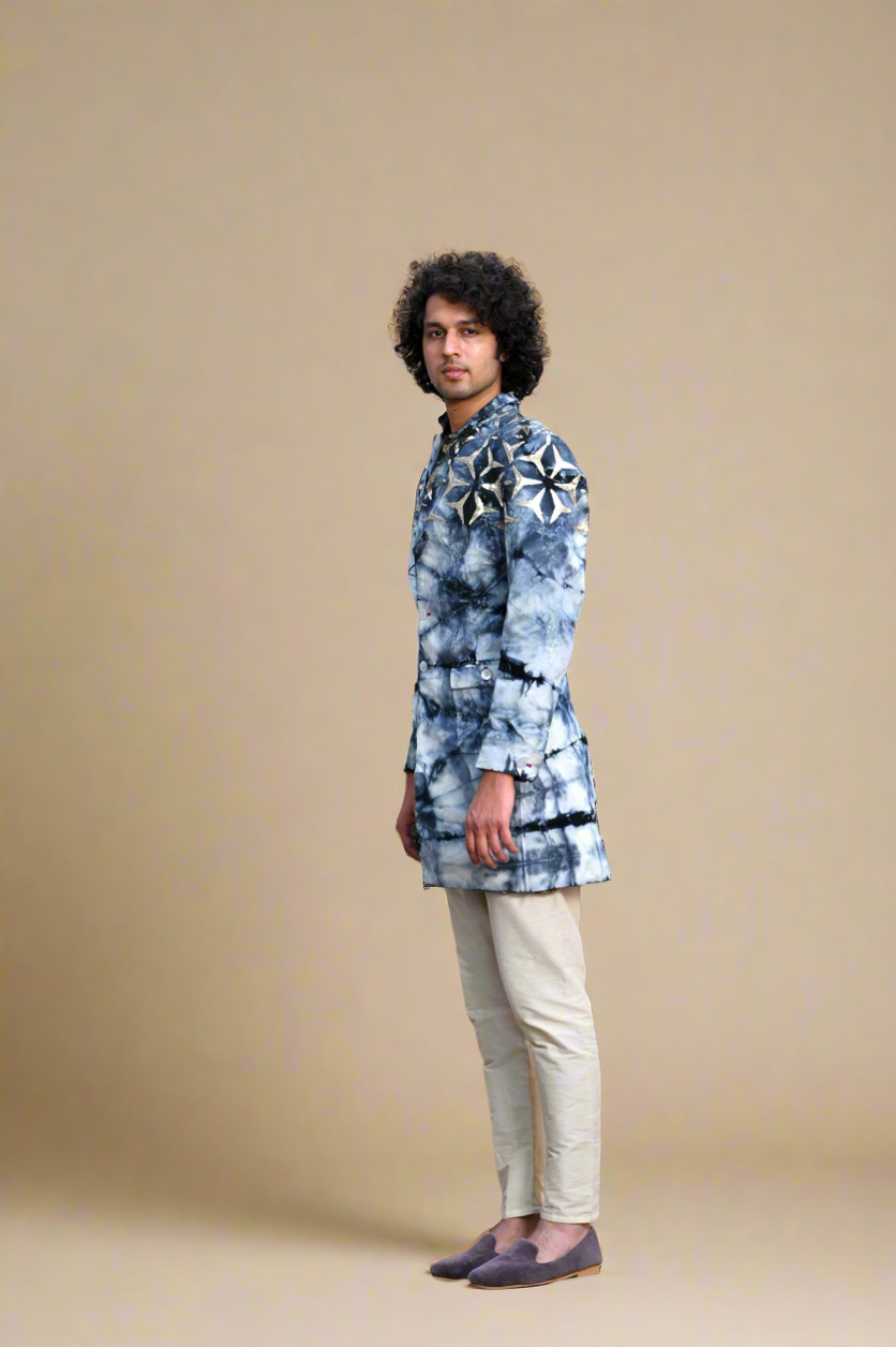 Tie-Dye Taari Indie-Fusion Set (White / Navy)