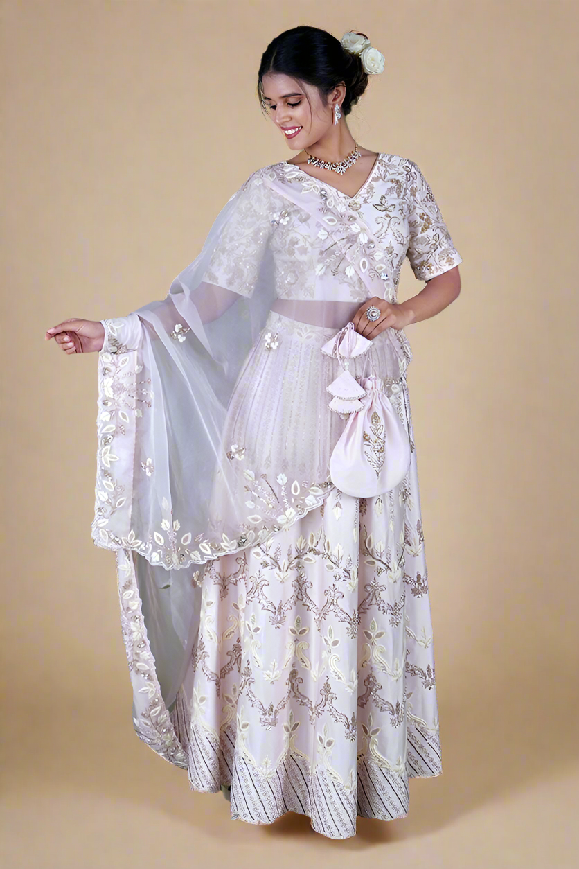Zardosi Pure Chintz Bridal Lehenga (Rose Pink)