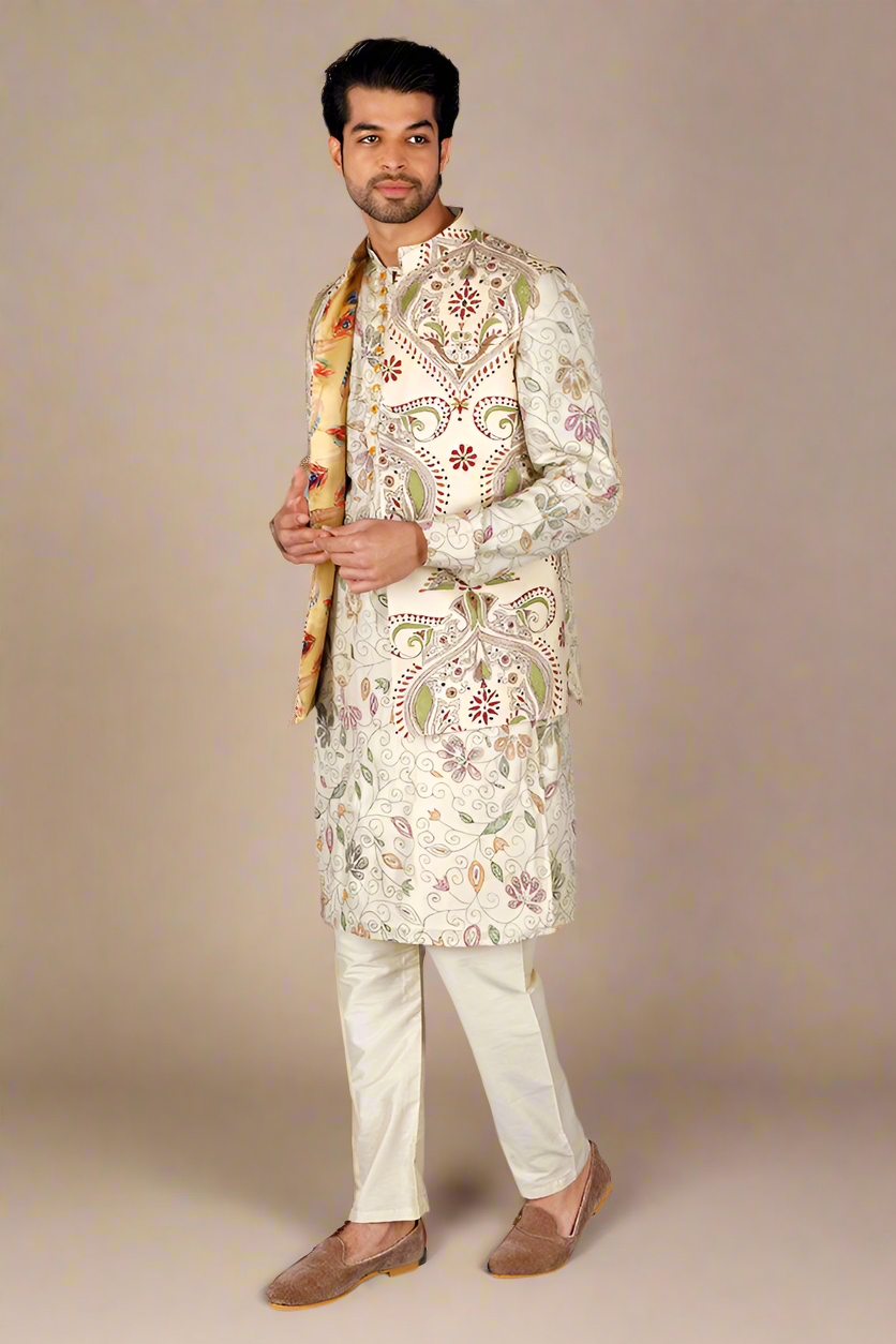 Kantha Jawahar Jacket Set (Beige)