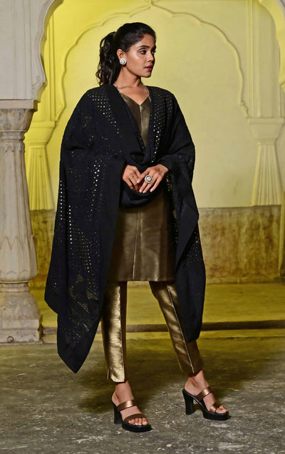 women's designer golden kurta suit sets for party