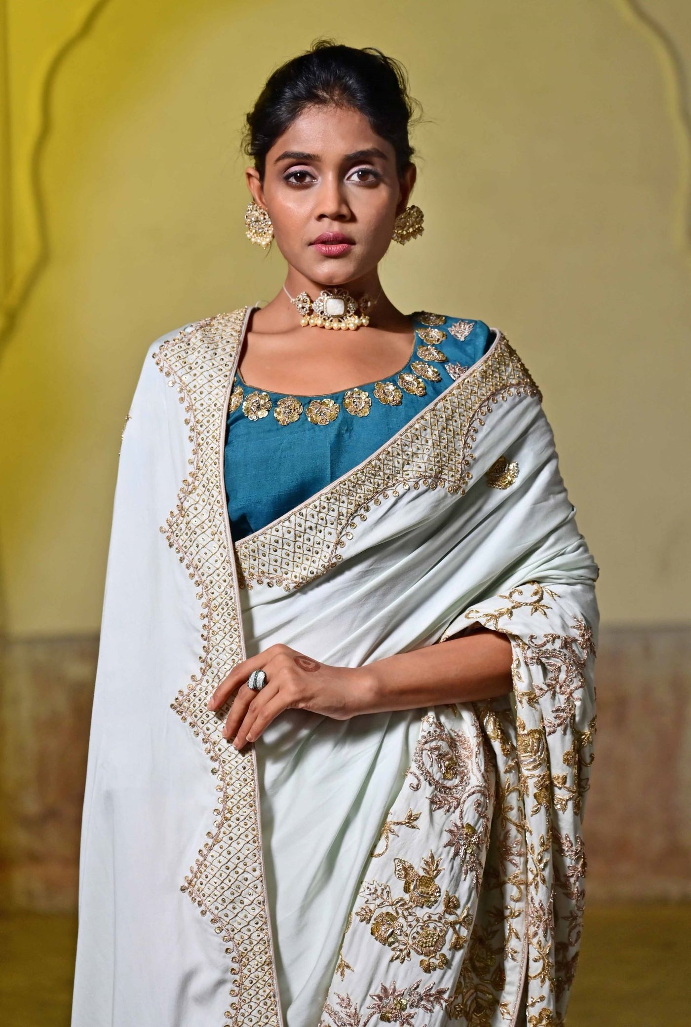 Silk embroidered saree