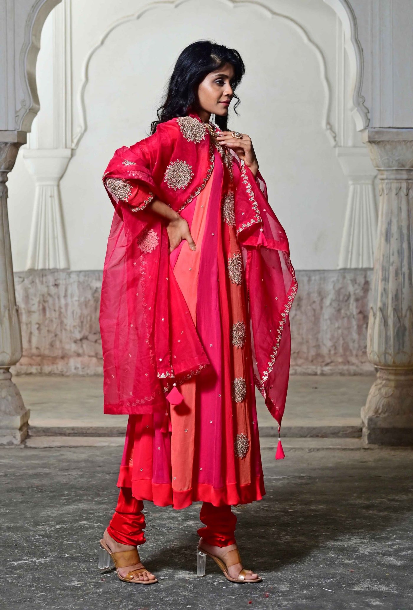 pink anarkali suit set with dupatta 