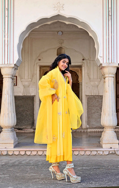 Yellow Anarkali suit with dupatta