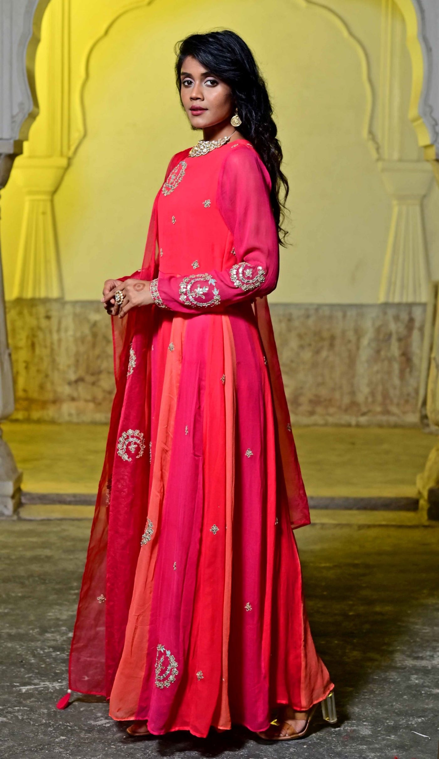 pink anarkali set with dupatta