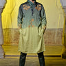 Green silk kurta set for men online