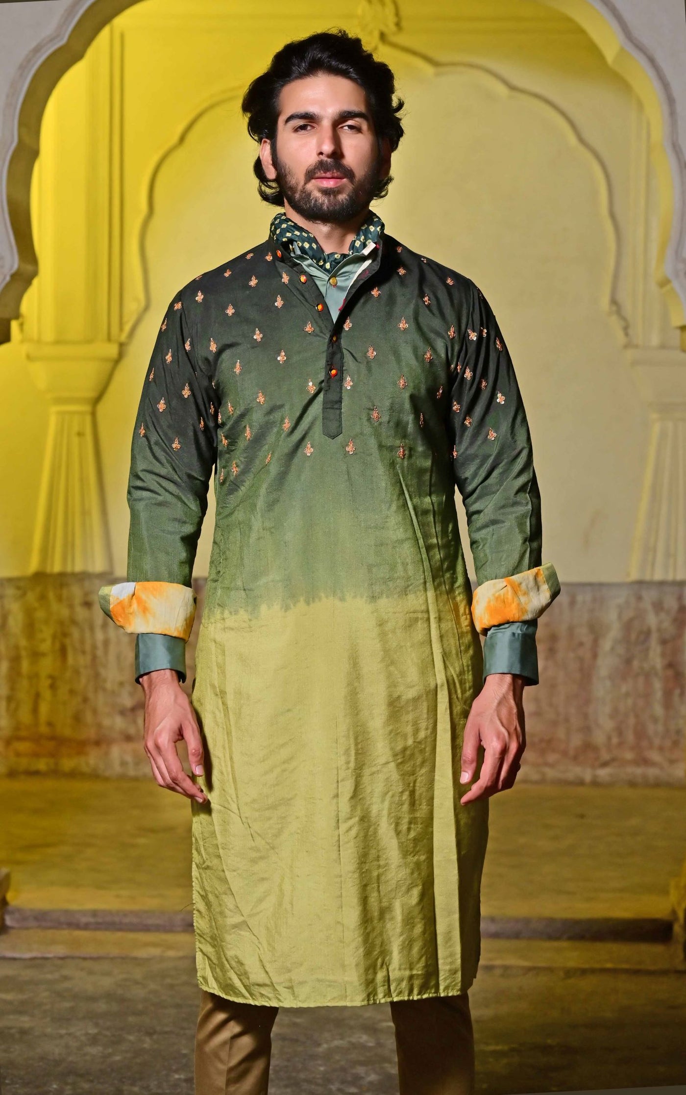 Green Moda Silk Branded Kurta Set for Men Online