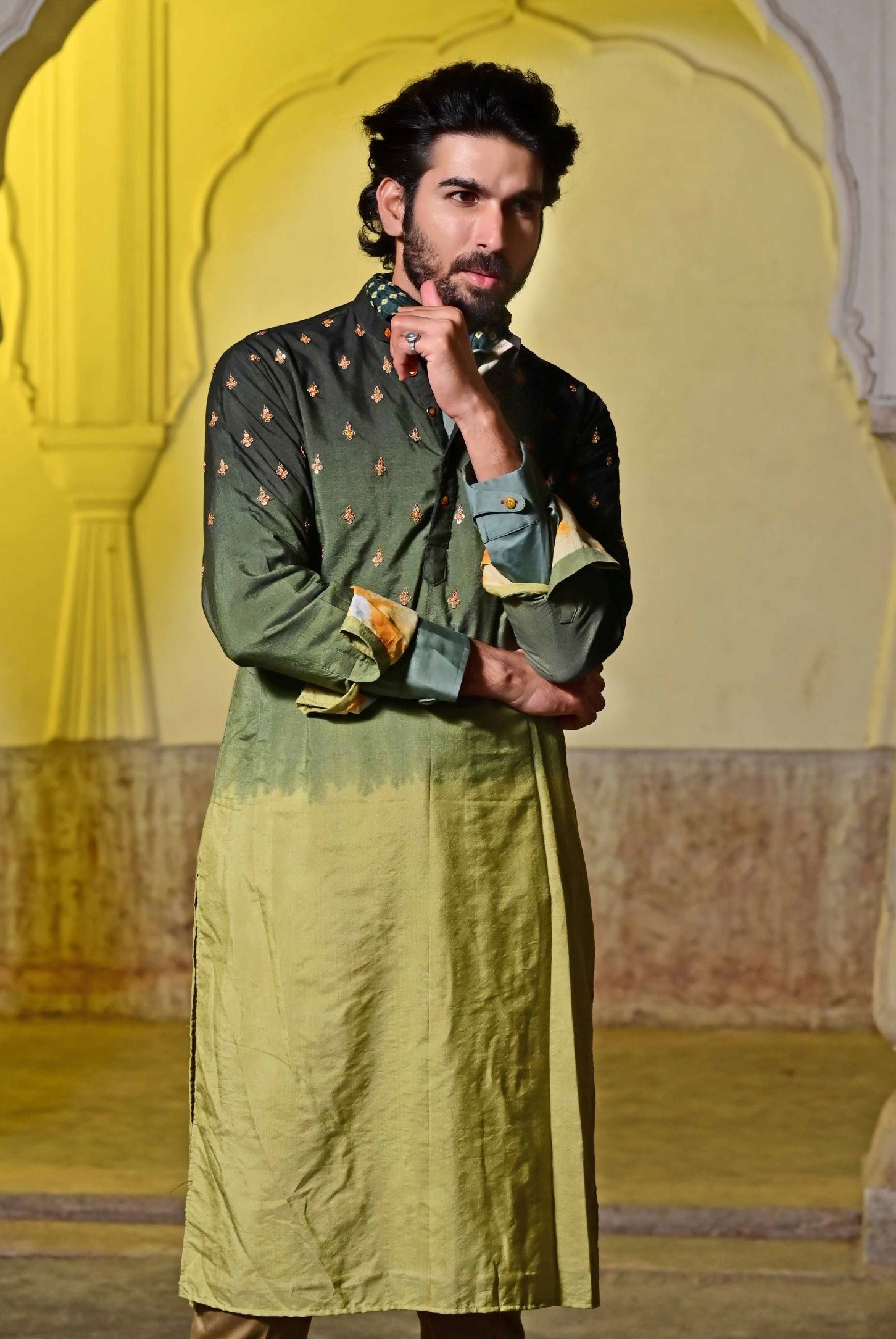 Mens green branded kurta set online