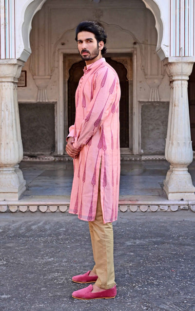 Pink Chanderi Kurta for Men for Elevated Wedding Style
