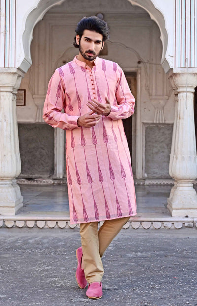 wedding style pink kurta set for men online