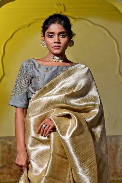 Ivory Colour Pure Silk Saree