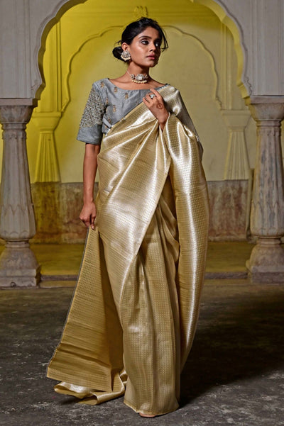 Ivory Handpainted Pure Silk Saree