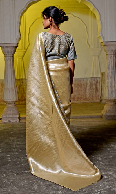 Ivory silk saree for women with blouse 