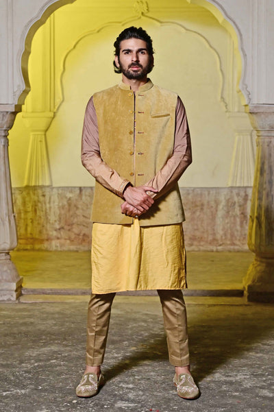 Latest designer yellow Nehru jacket for men