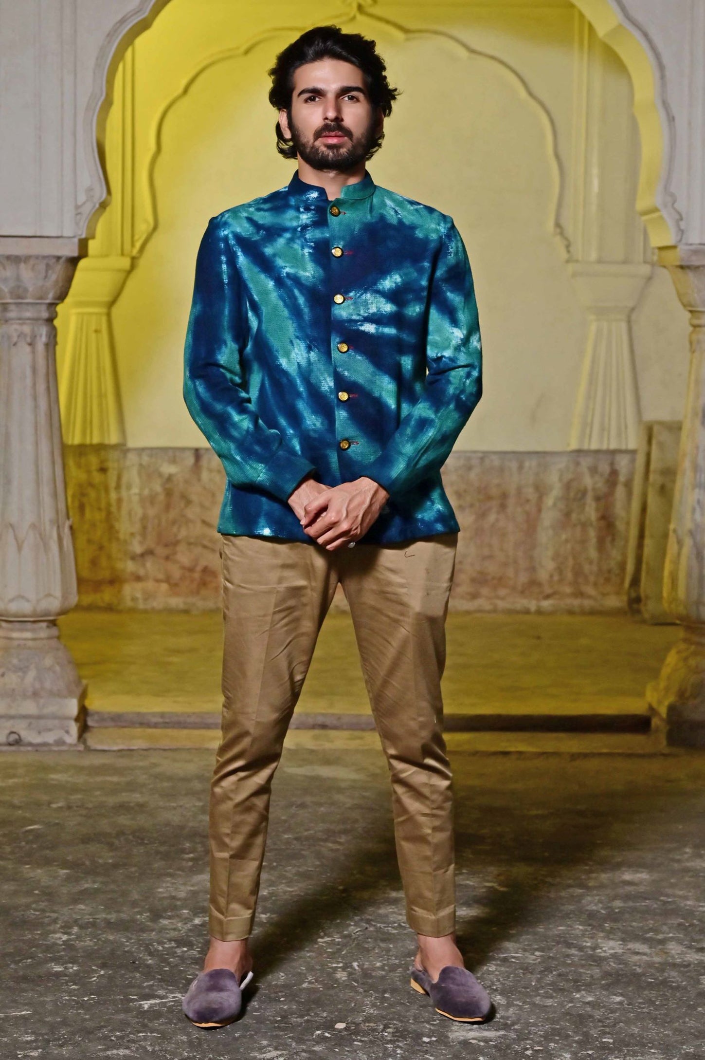 Blue sponge dye bush shirt for men online