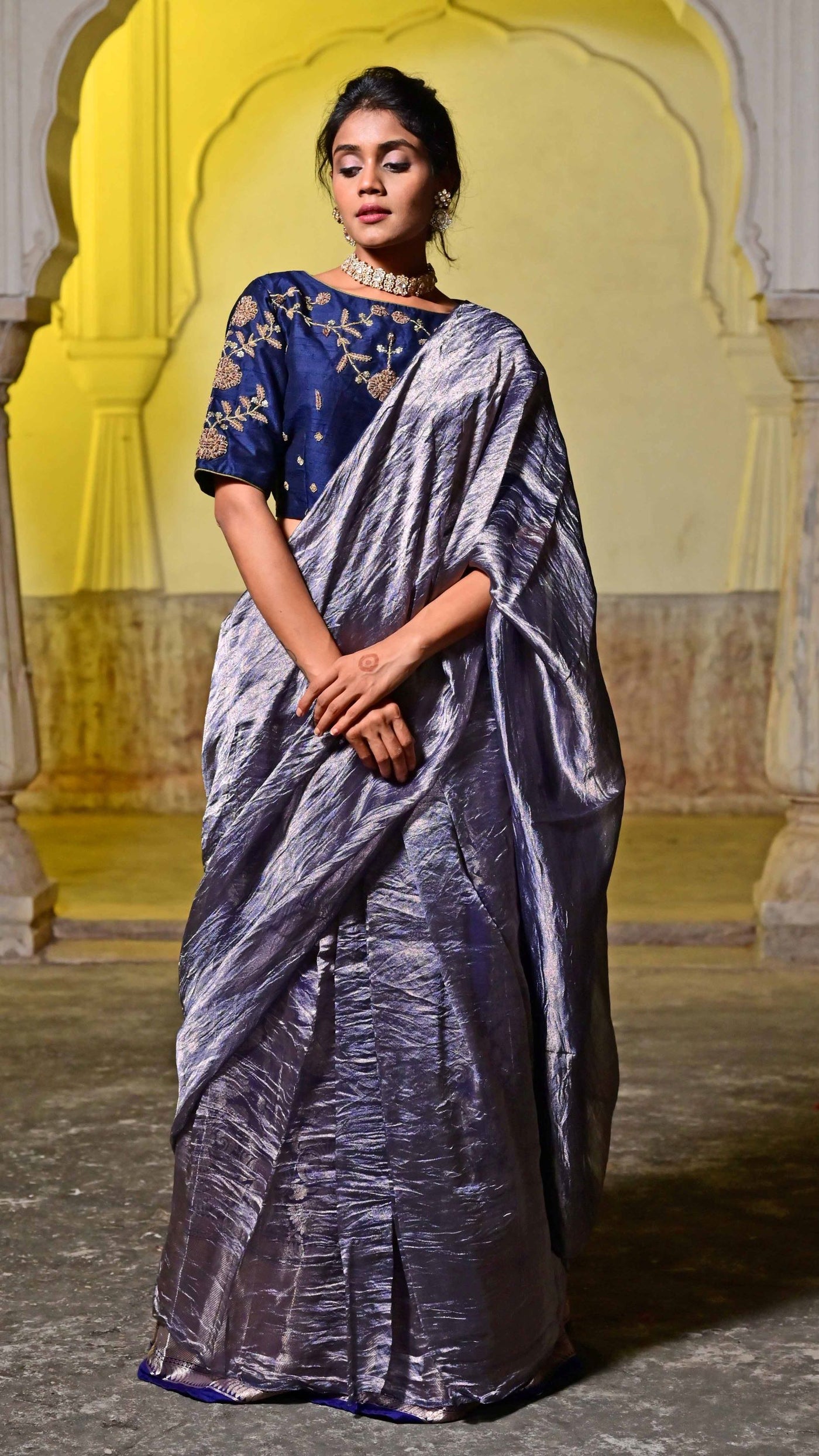 Pure tissue silk sarees with zardozi work