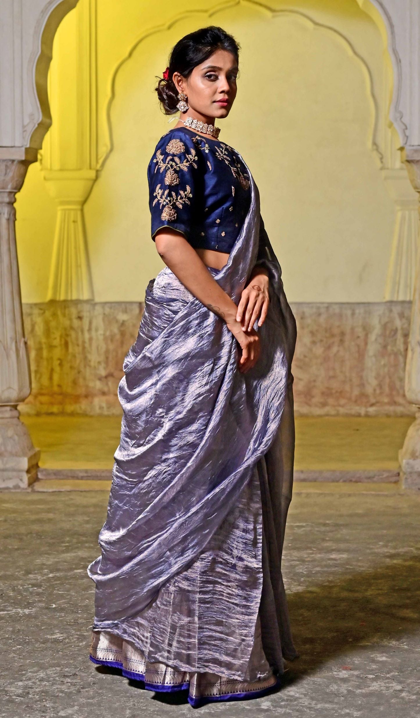 Pastel Lavendar Organza Tissue Silk Saree With Designer Blouse – STORI