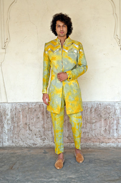 Premium quality men's yellow linen coat set