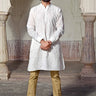 designer white cotton Lucknowi kurta set for men