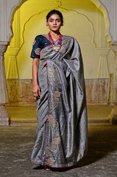 Moda silk tissue sarees with blouse designs