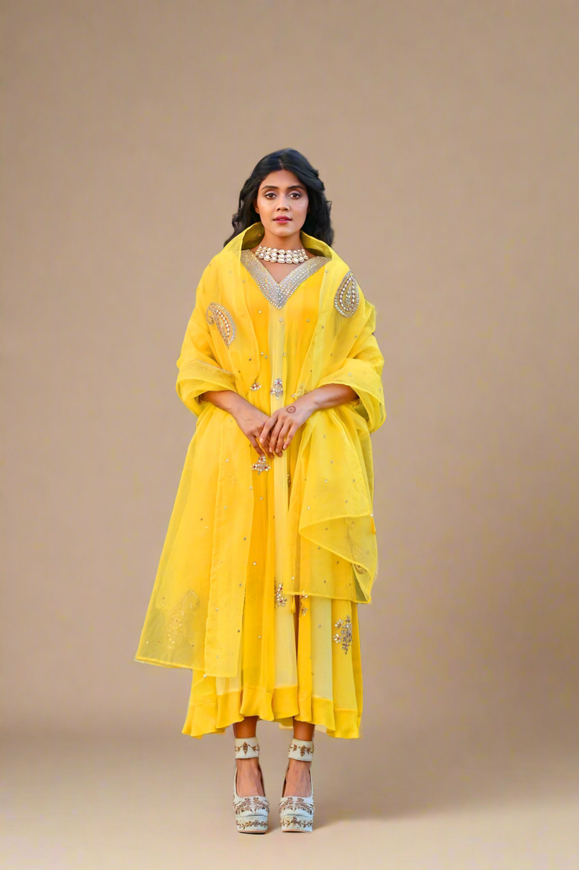 Gota Anarkali Set (Haldi)