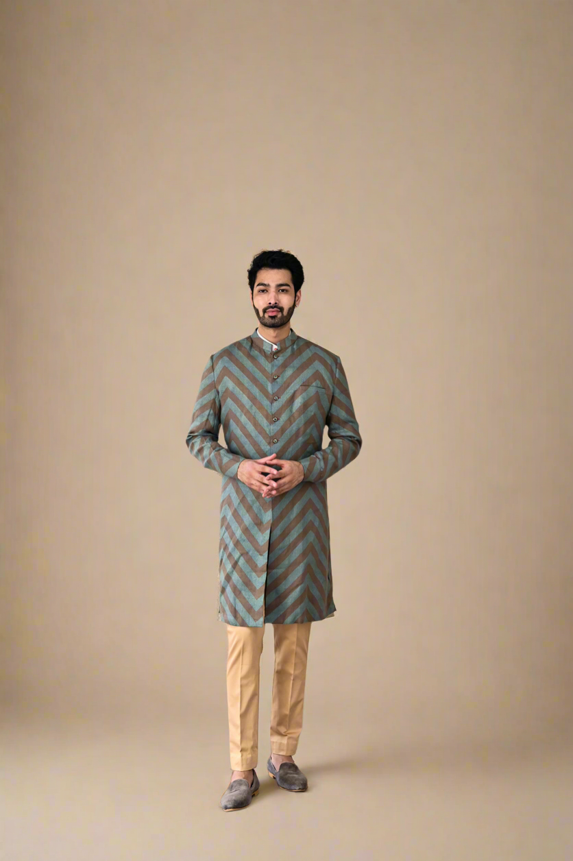 Hand-Block Kurta-Shirt Set (Grey / Mud)