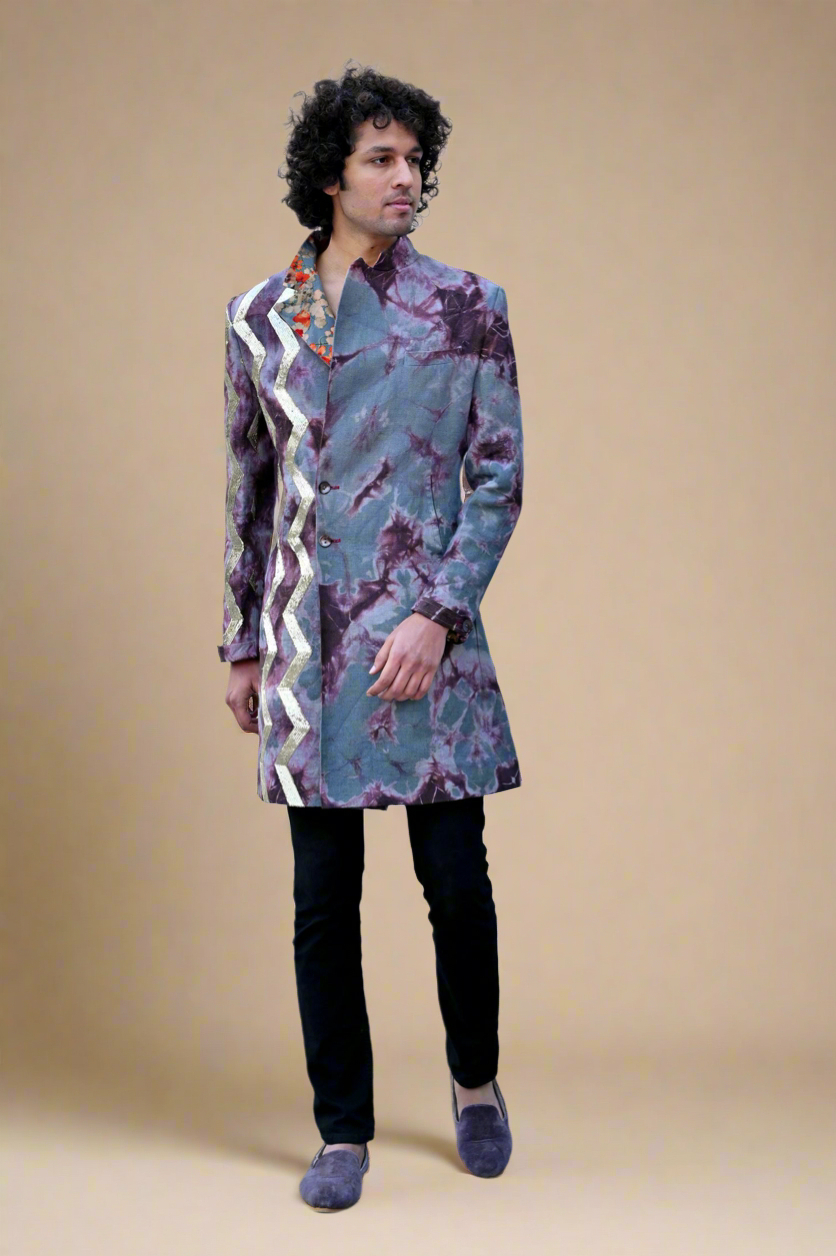 Tie-Dye Taari Indie-Fusion Set (Grey / Wine)