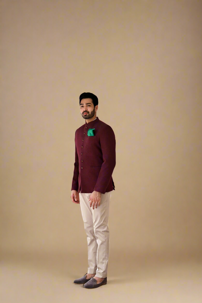 Wool Bandhgala Set (Maroon)