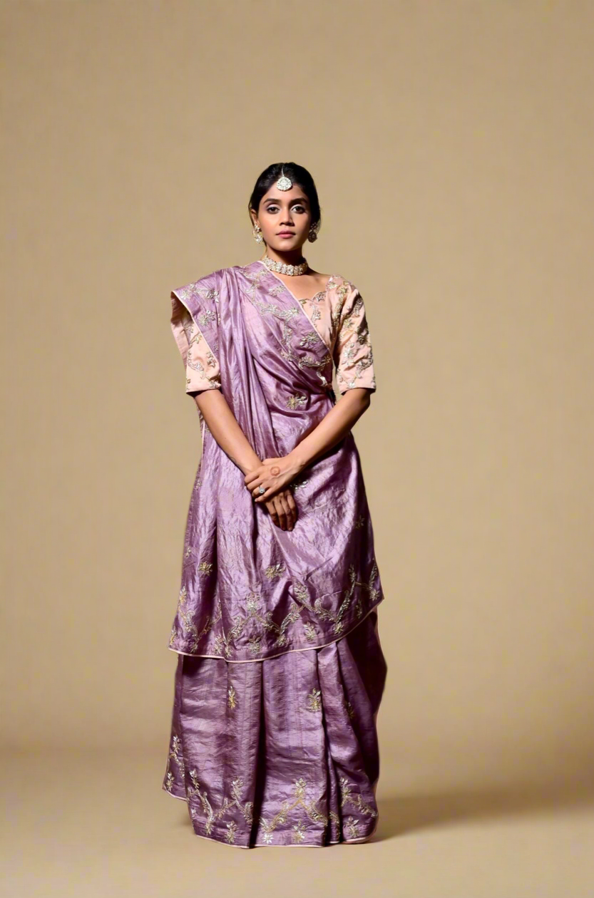 Tussar Zardosi Saree (Lavender)