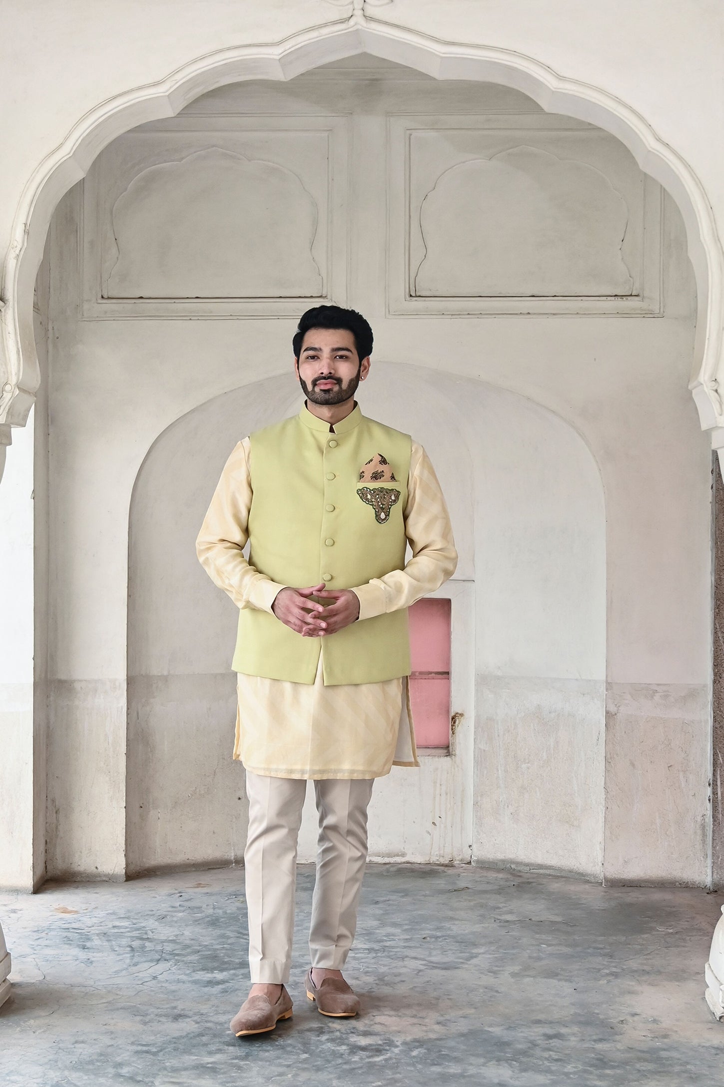 Buy men's designer green Nehru jacket online in India