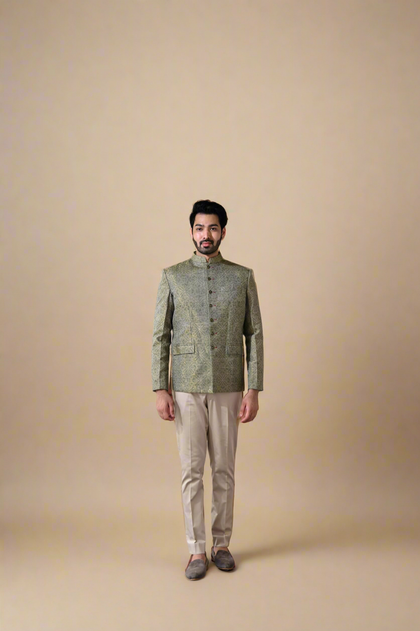 Kaani Bandhgala Set (Sage Green)