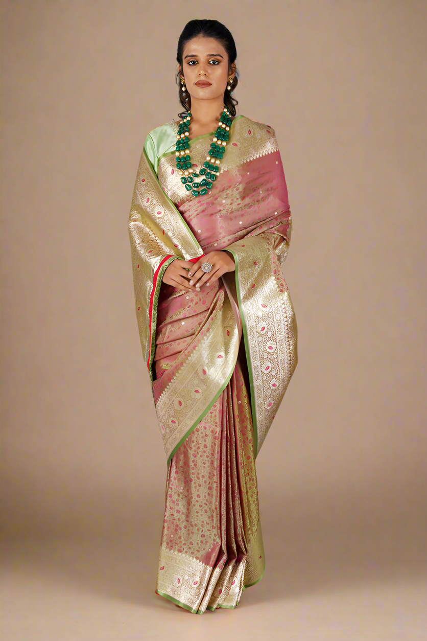 Banarasi Silk Saree (Pink and Green)
