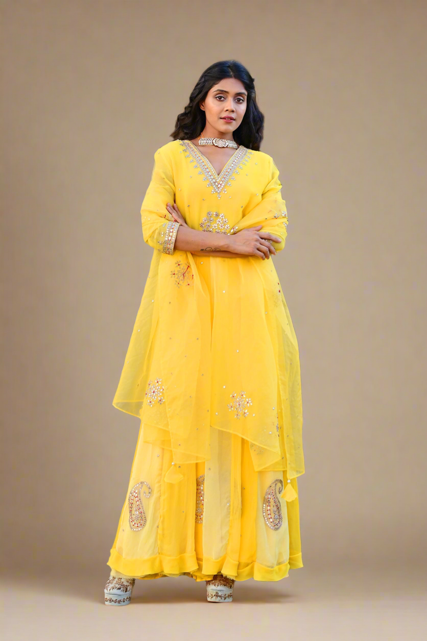 Gota Anarkali set (Yellow)