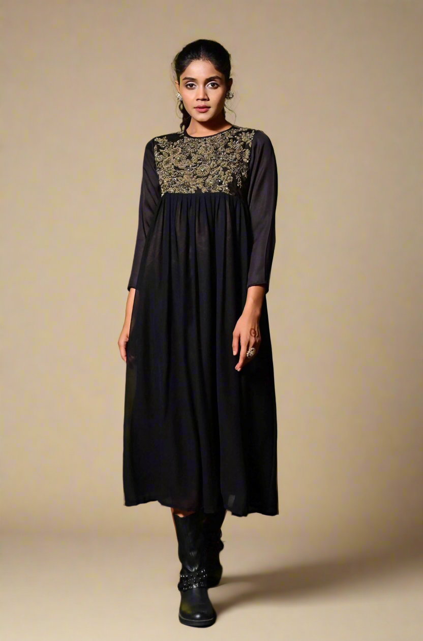 Chiffon Zardosi Dress (Black)