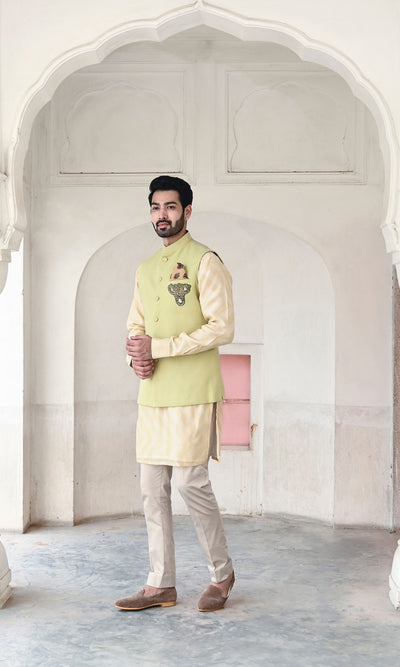 Online shopping for designer green Nehru jacket for men by Gaurav Katta