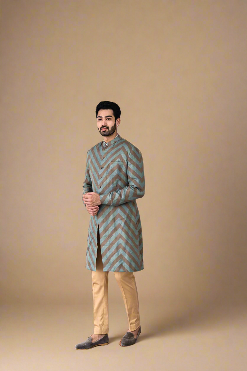Hand-Block Kurta-Shirt Set (Grey / Mud)