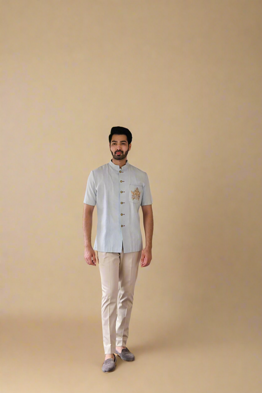 Zardosi Linen Bushcoat (Ice-Blue)