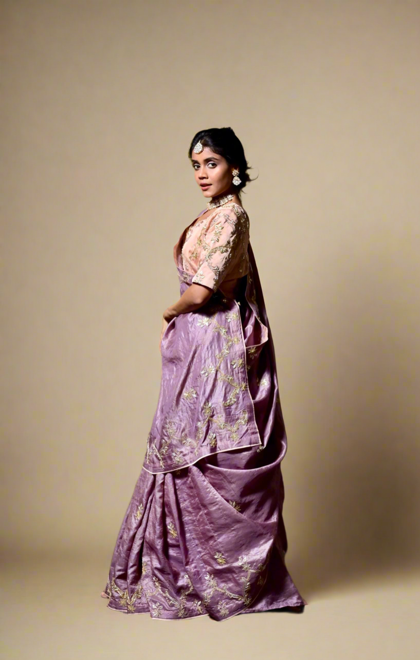 Tussar Zardosi Saree (Lavender)