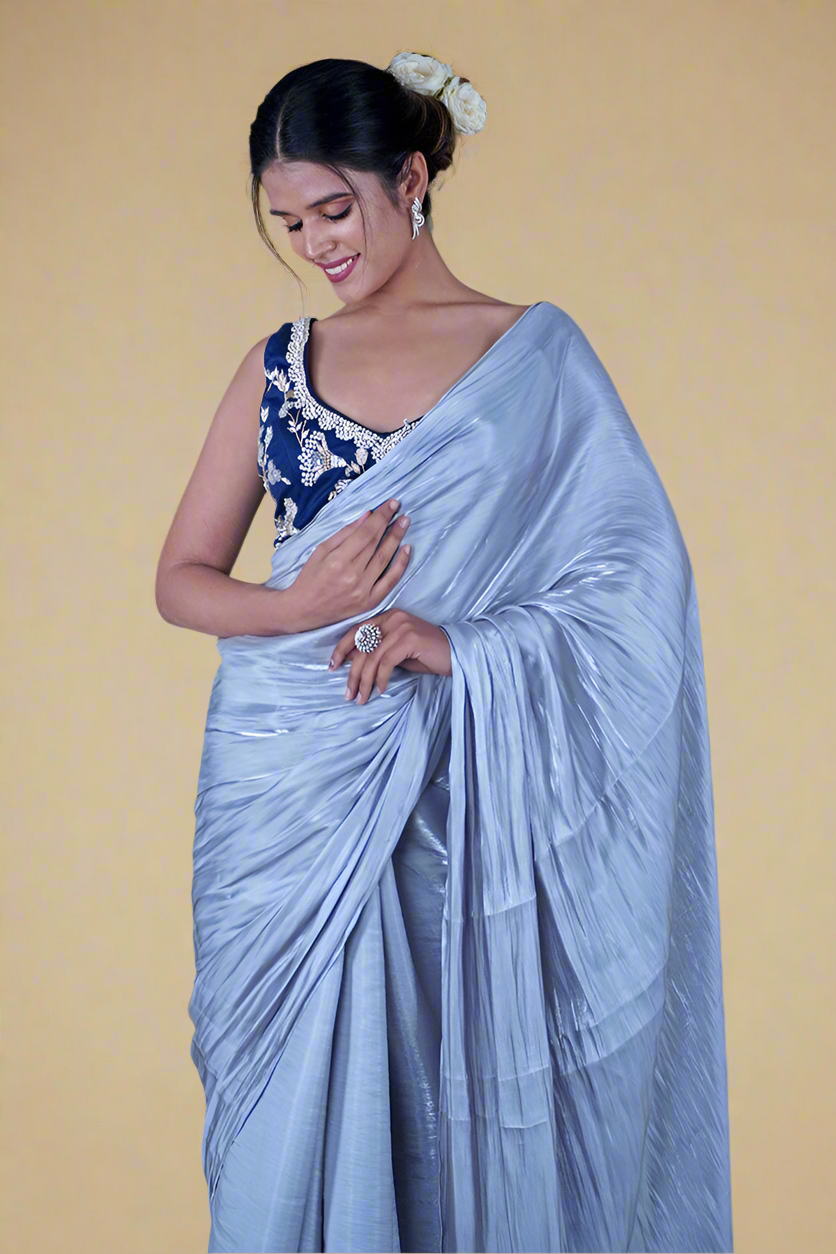 Metallic Silk Saree (Silver)