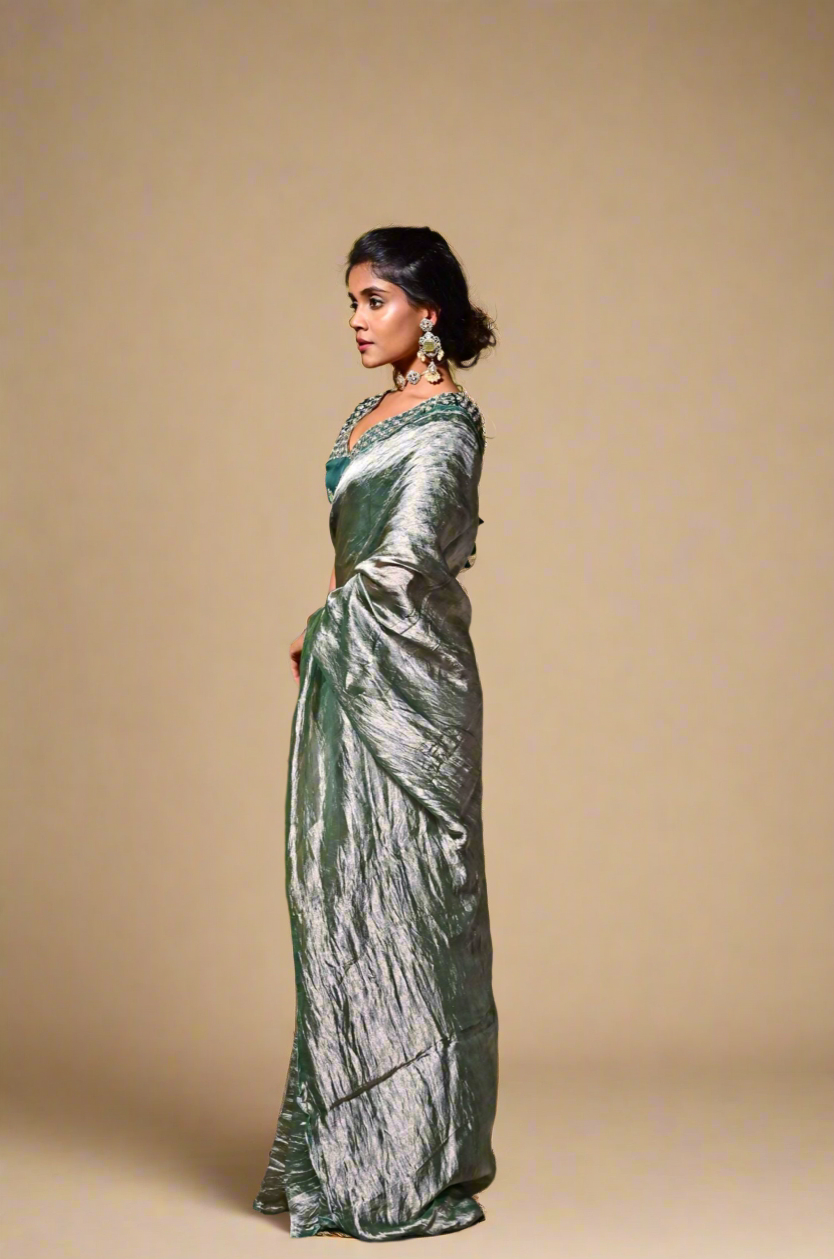 Zardosi Tissue Saree Set (Sea-Green)
