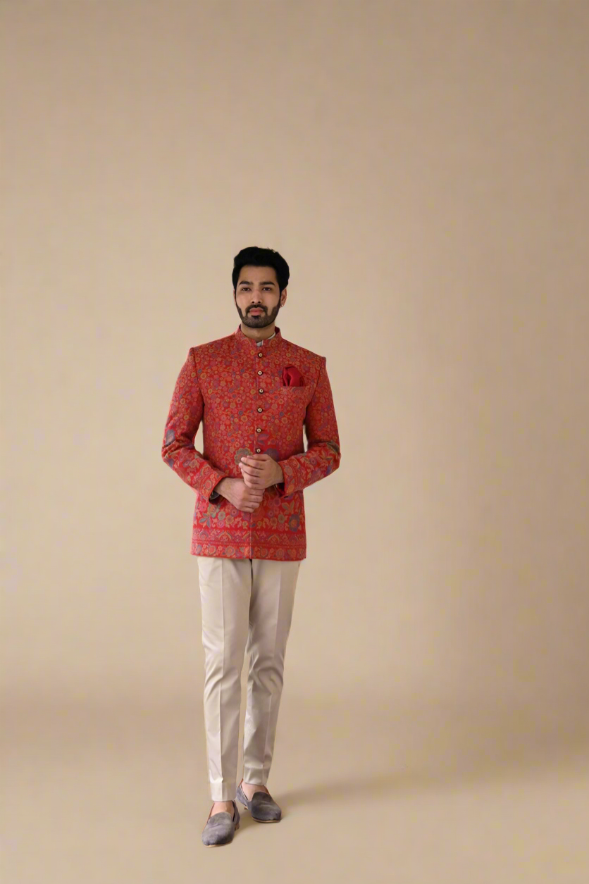 Kaani Bandhgala Set (Red)