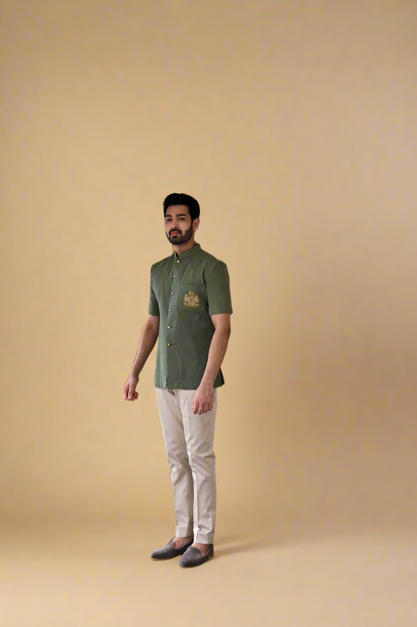 Zardosi Linen Bushcoat (Dark-Green)