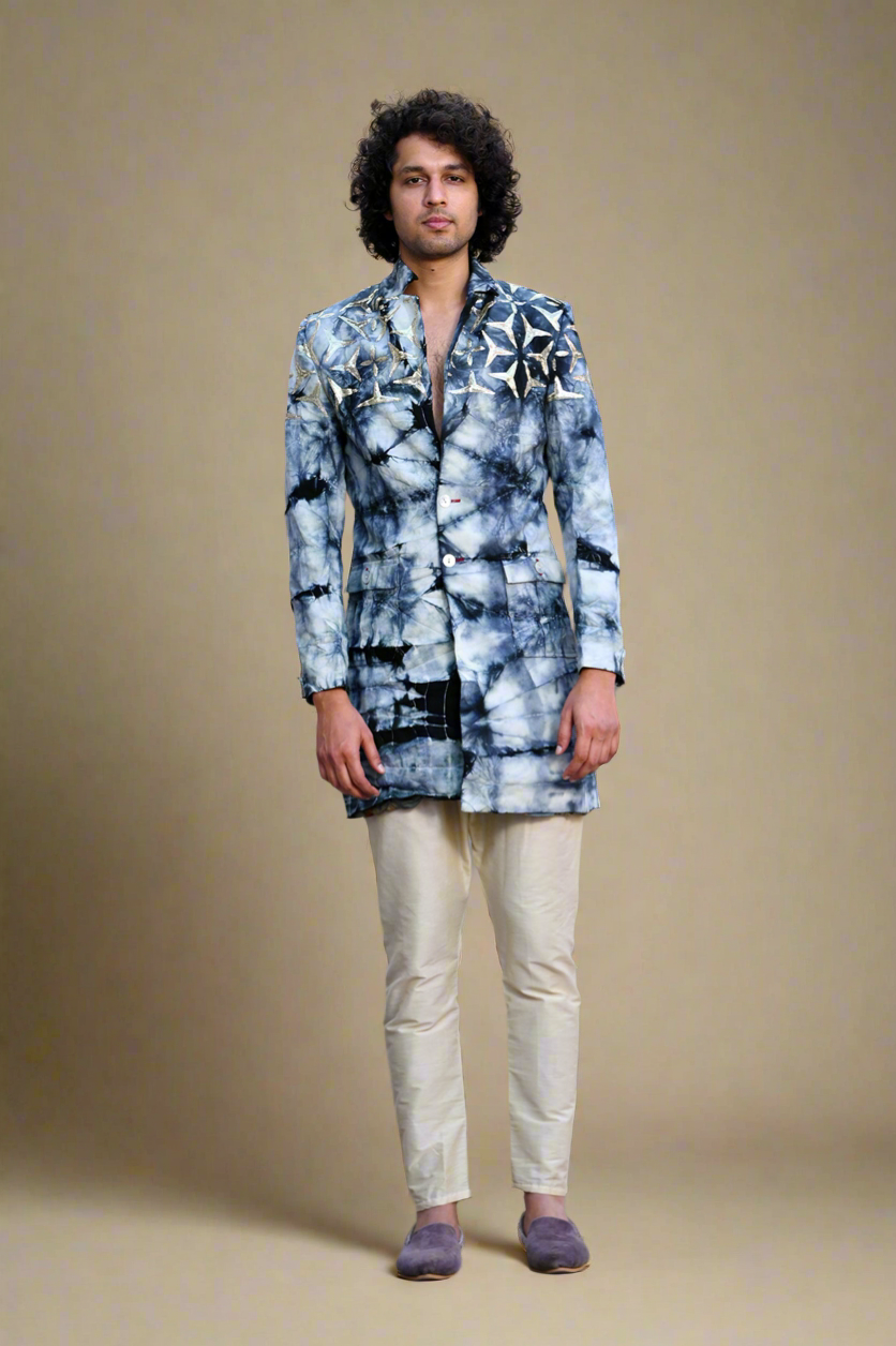Tie-Dye Taari Indie-Fusion Set (White / Navy)