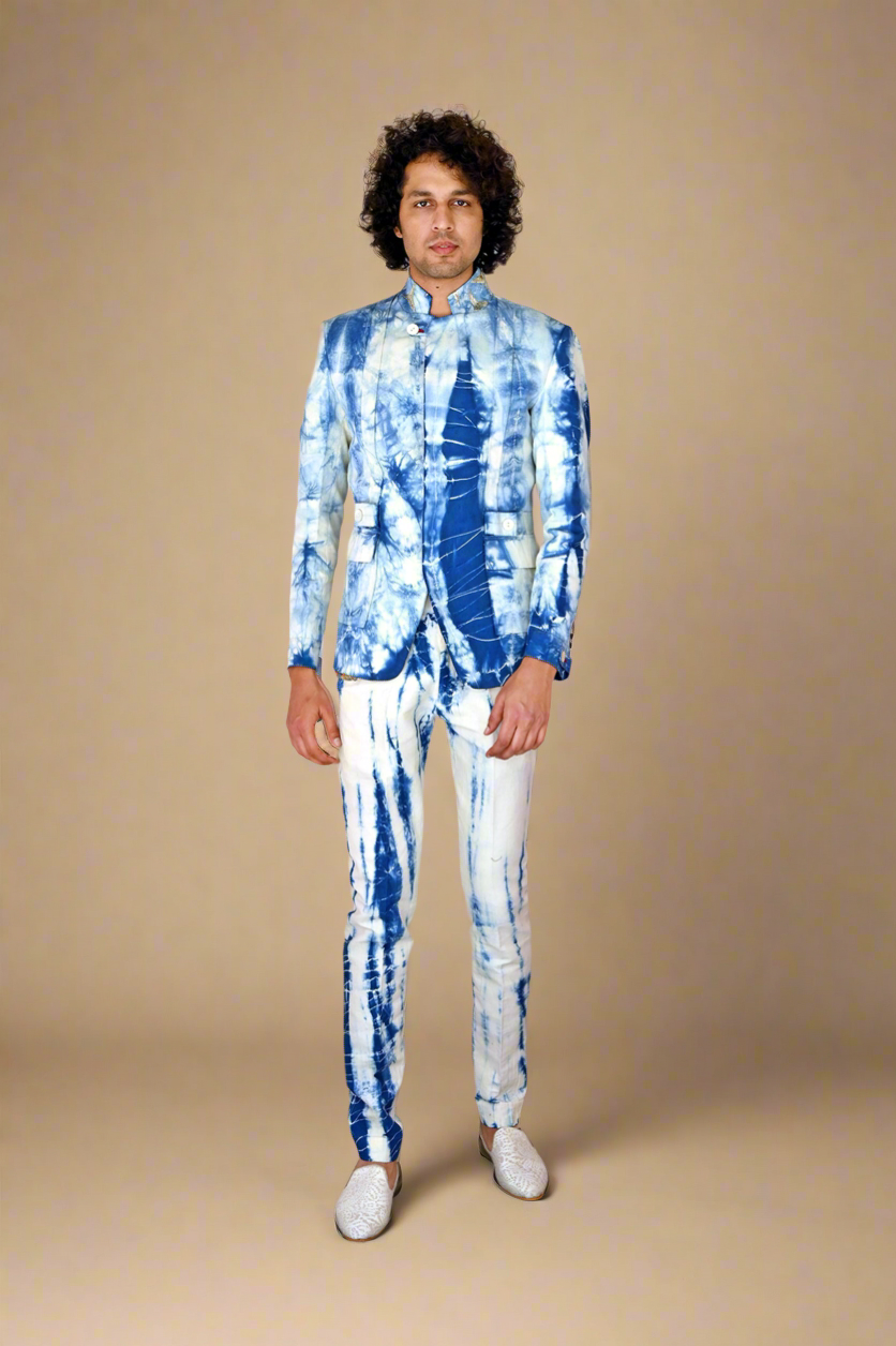 Tie-Dye Taari Indie-Fusion Set (White / Indigo)