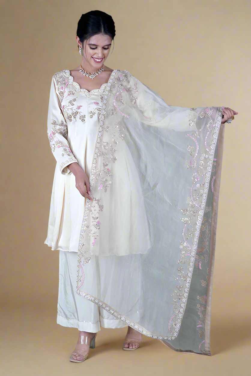Zardosi Modal Suit Set (Off White)