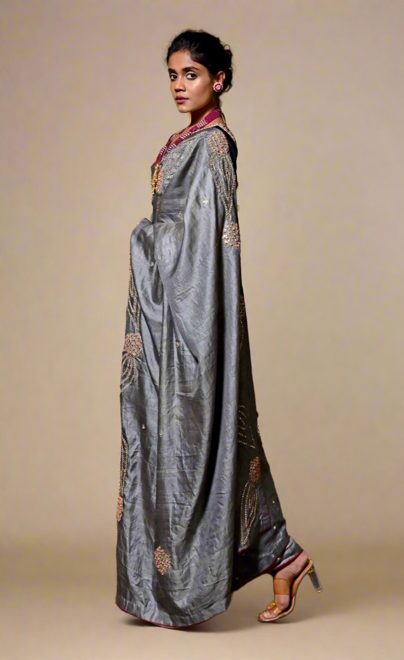 Gota Saree (Metallic Grey)