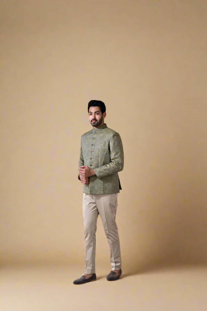 Kaani Bandhgala Set (Sage Green)