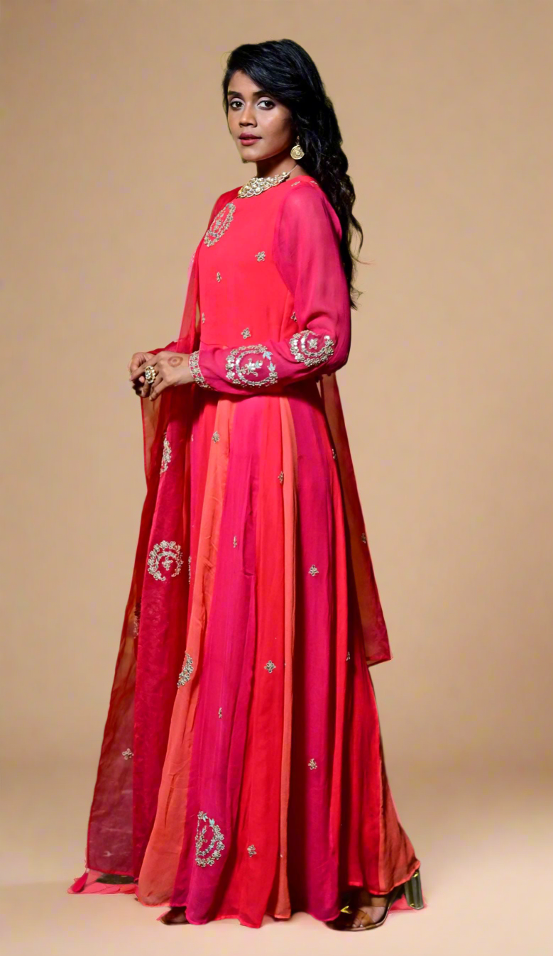 Gota Anarkali Set (Red)