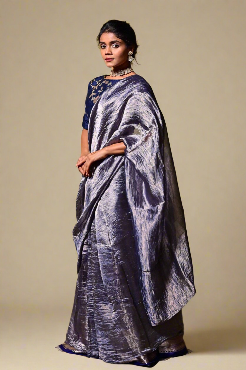 Tissue Zardosi Saree (Indigo)
