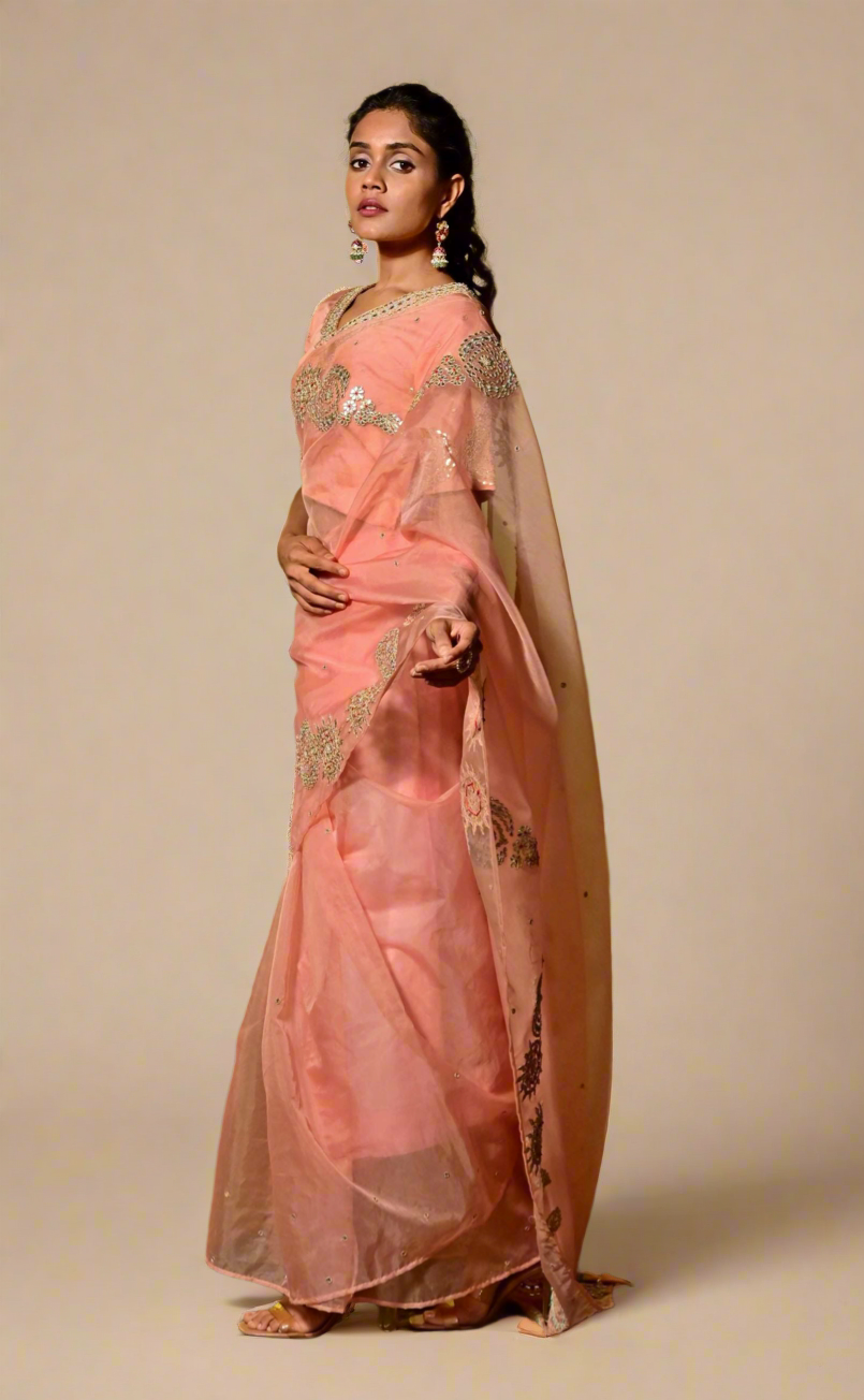 Maheen Gota Saree (Peach)