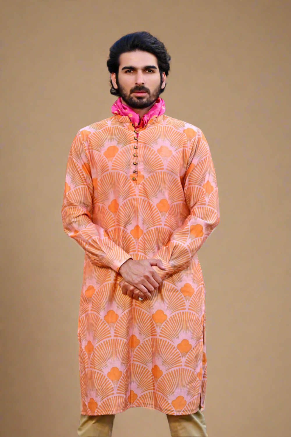 HastaKala Kurta Set (Peach / Orange)
